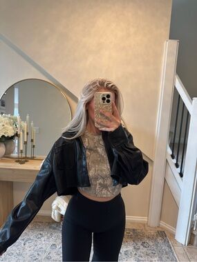 Vici Cropped Faux Leather Jacket/Shirt